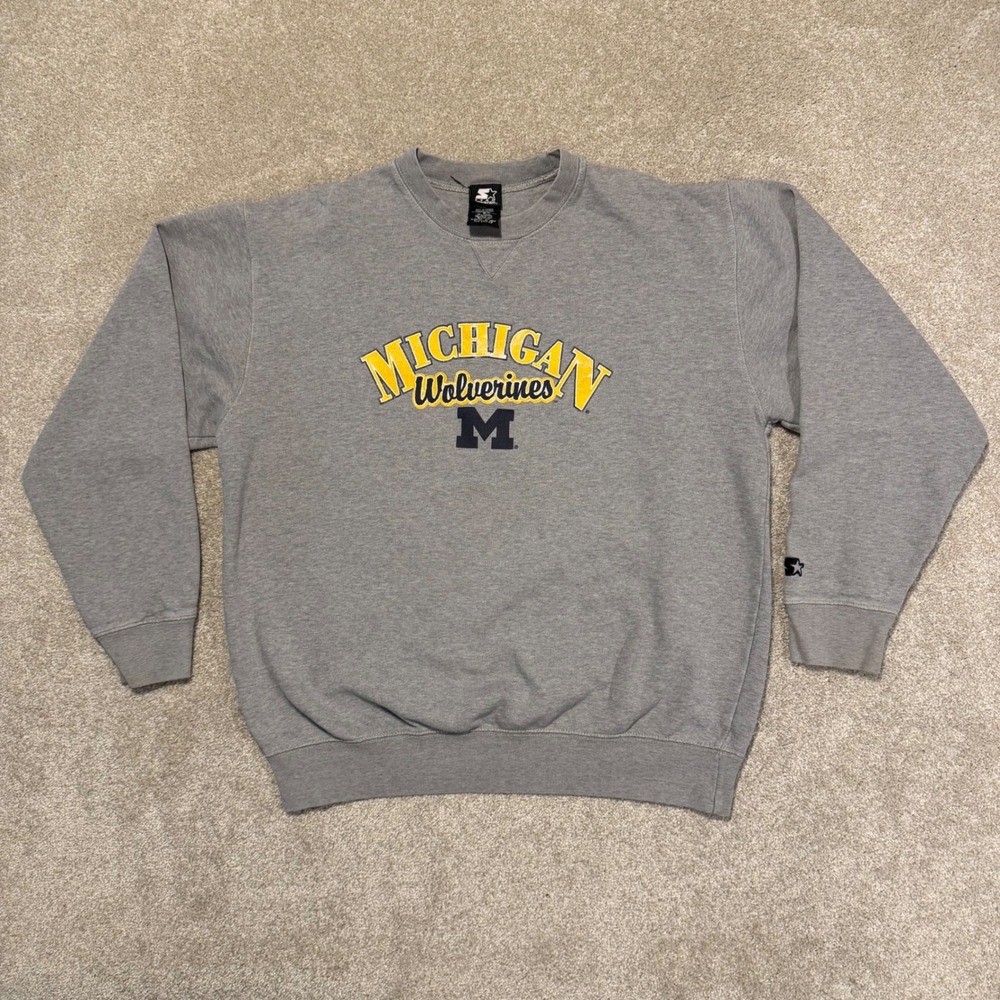 Michigan Wolverines Starter Sweatshirt Men Large Gray NCAA Crewneck Pullover VTG
